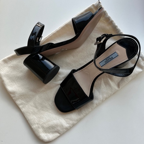 Black patent, Prada sandals, sz 37 - Picture 1 of 2